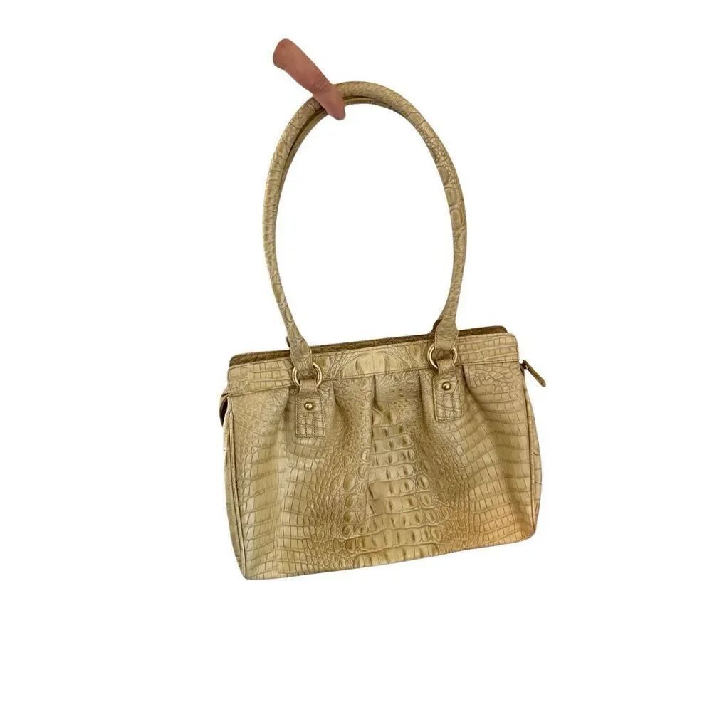 Brahmin Elouise Womens Chartreuse Croc Embossed Leather Shoulder Bag Satchel